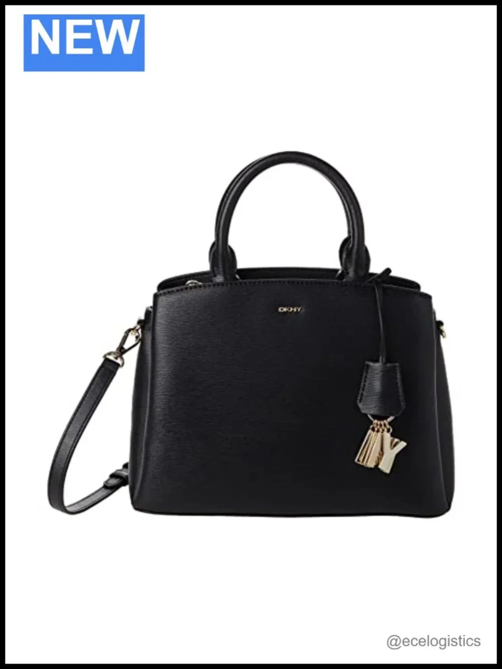 DKNY Paige Medium Satchel With Adjustable Strap, Black/Gold, One Size
